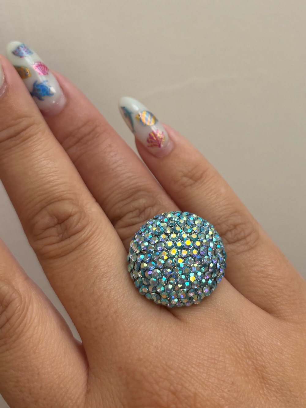 Blue Crystal Dome Disco Cocktail Ring - Vintage Style